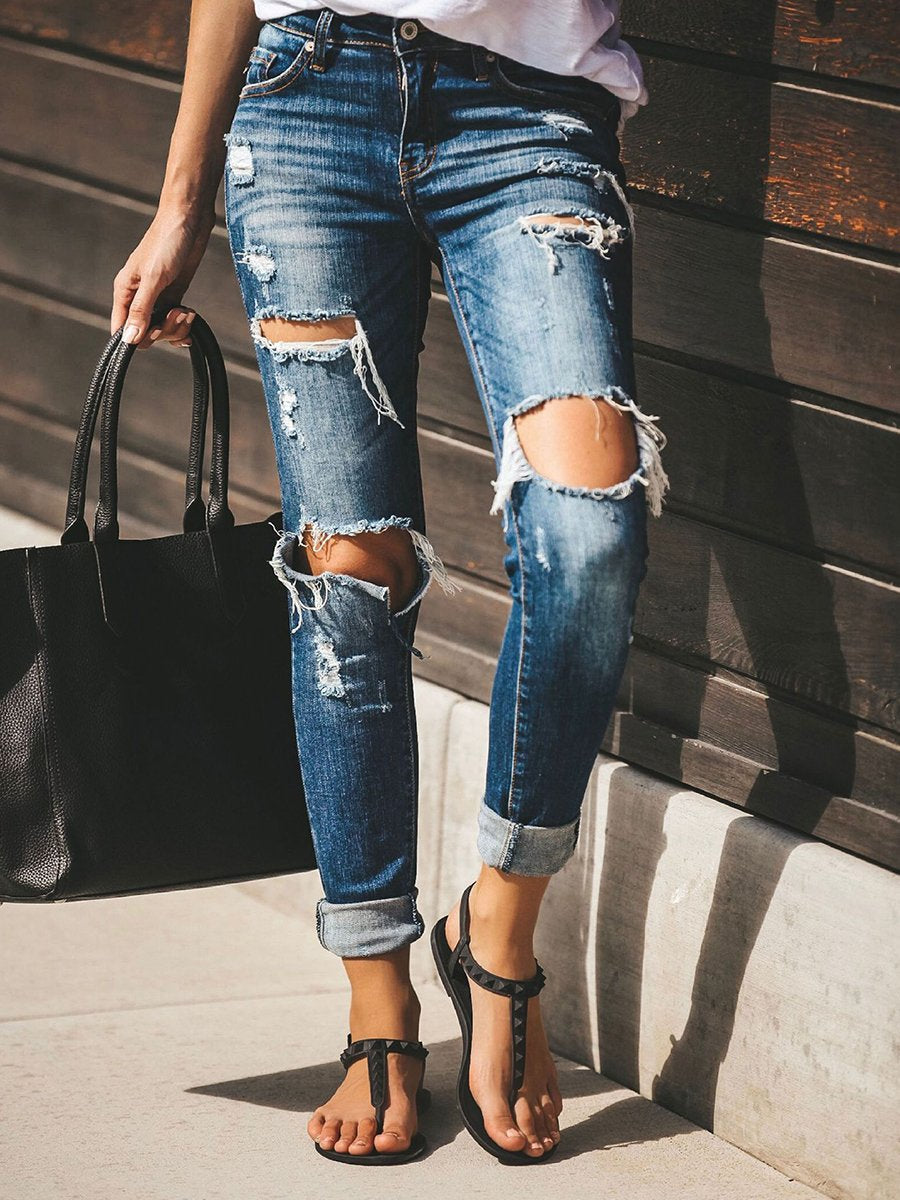 Shredded Stretchy Slim-fit Jeans