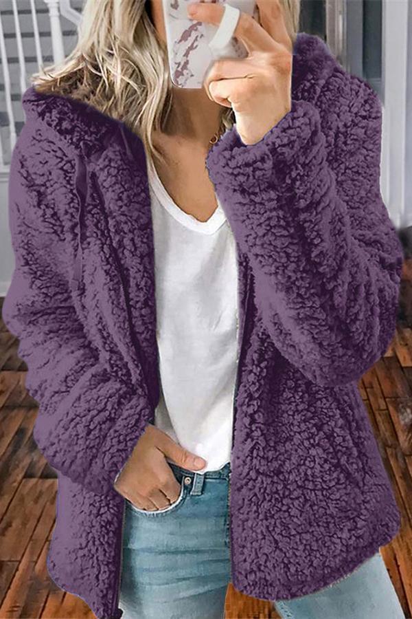 Fluffy Solid Color Baggy Coat