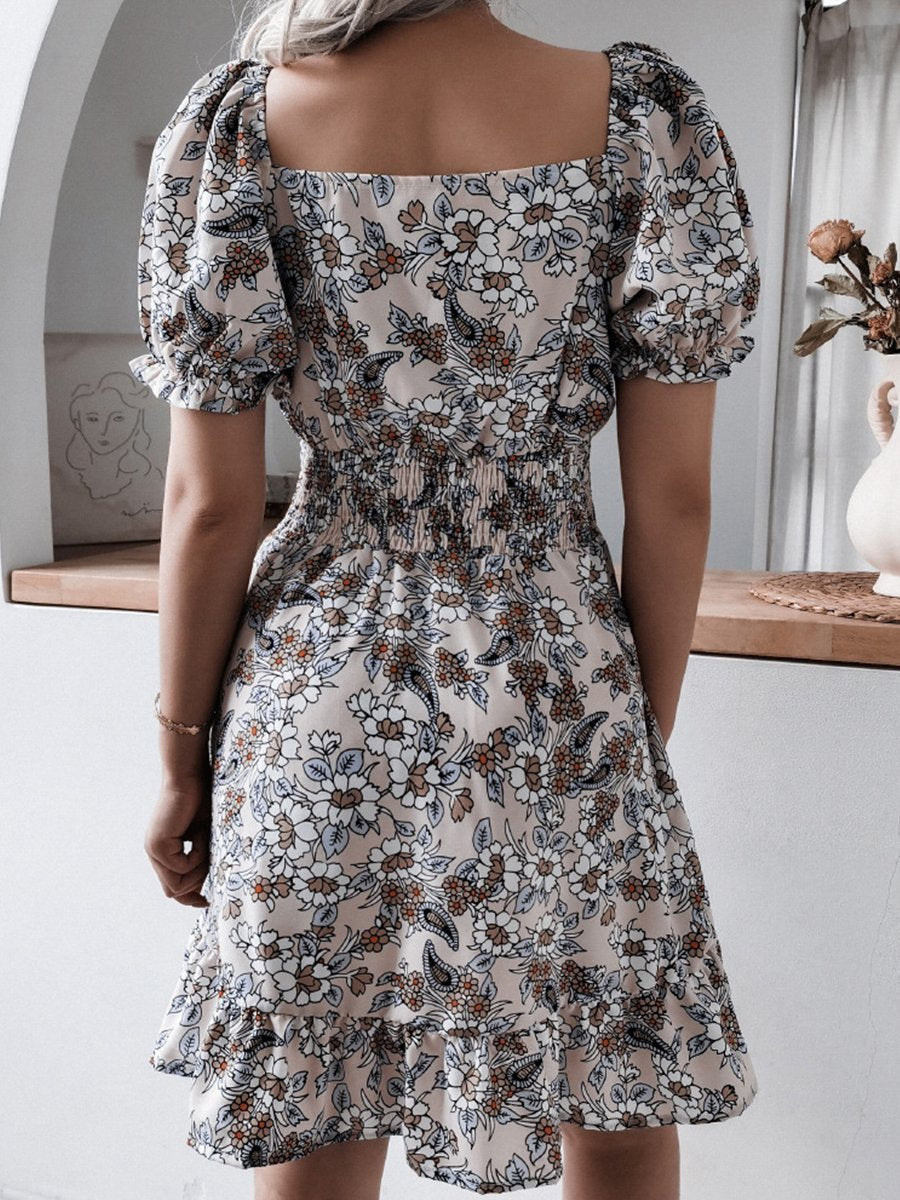 Fashion Casual Print Split Joint Square Collar A Line Dresses