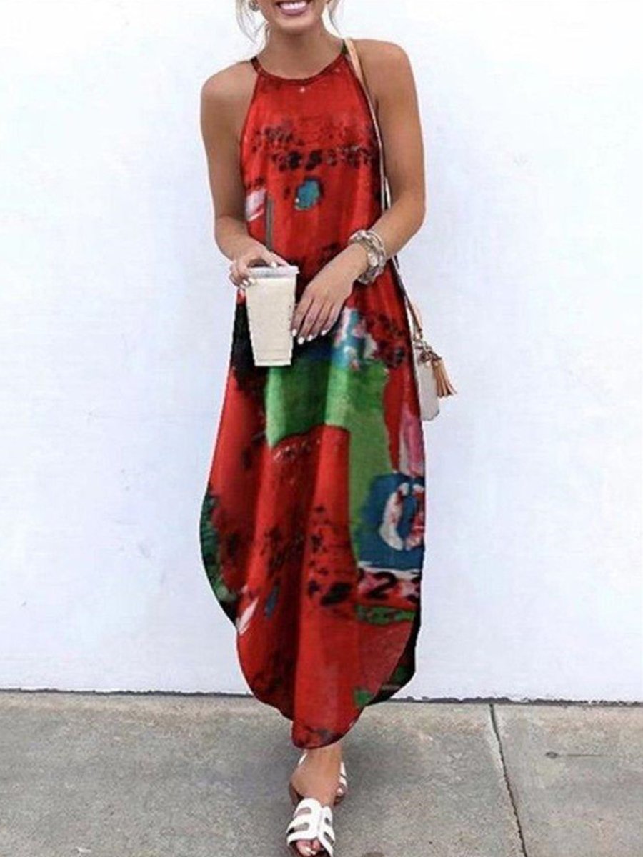 Fashion Contrast Color Print Maxi Dress