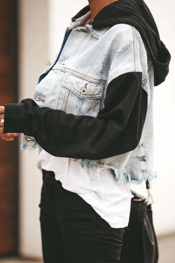 Stylish Denim Stitching Ripped-holes Jacket