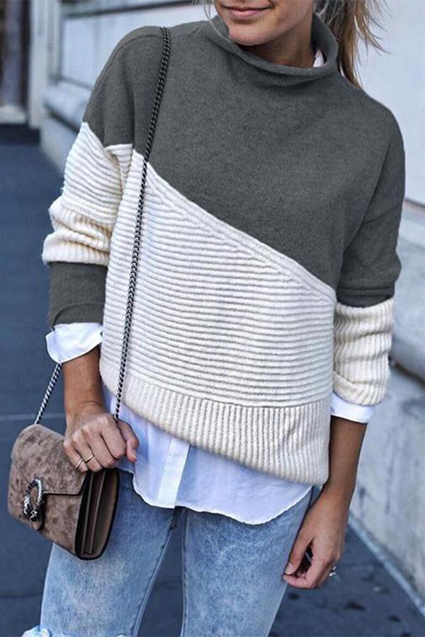 Irregular Stitching Contrast Sweater (4 Colors)