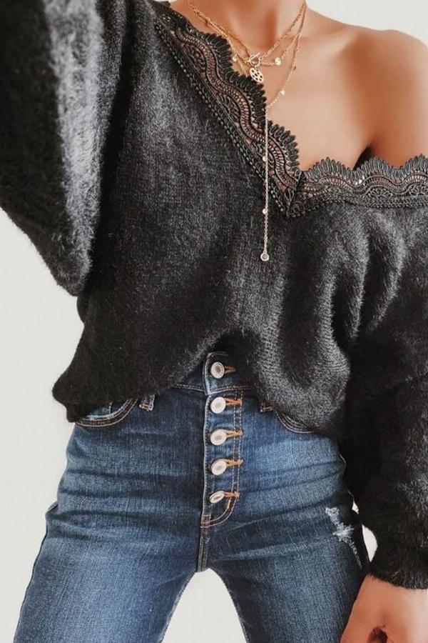 Casual Lace Stitching Sweater
