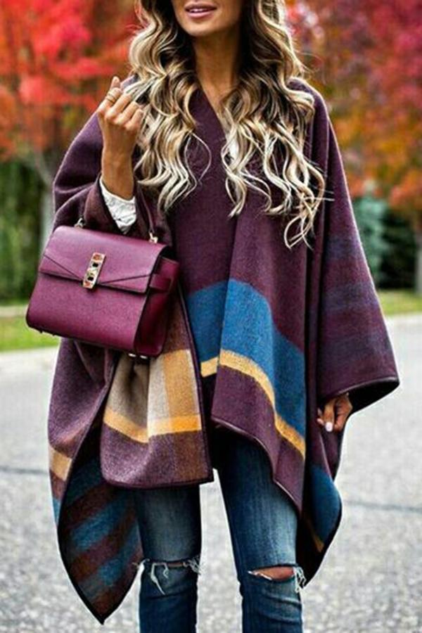 Elegant Stripy Casual Wear Coat