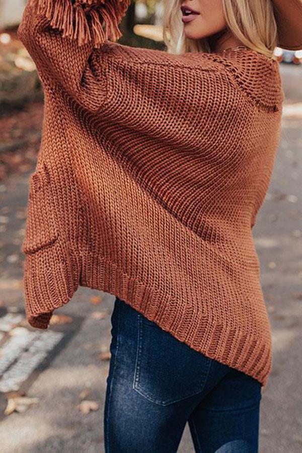 Stylish Solid Color Baggy Tassels Cardigan