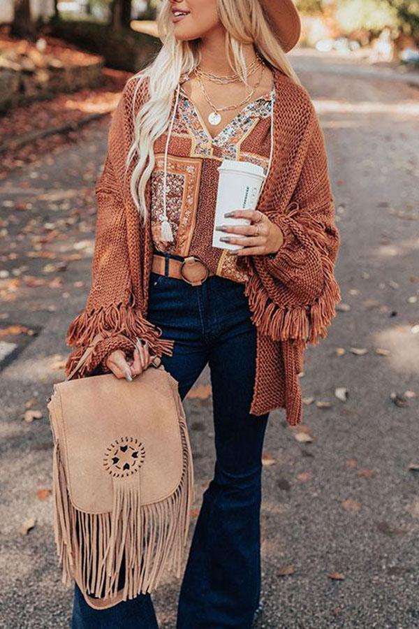 Stylish Solid Color Baggy Tassels Cardigan