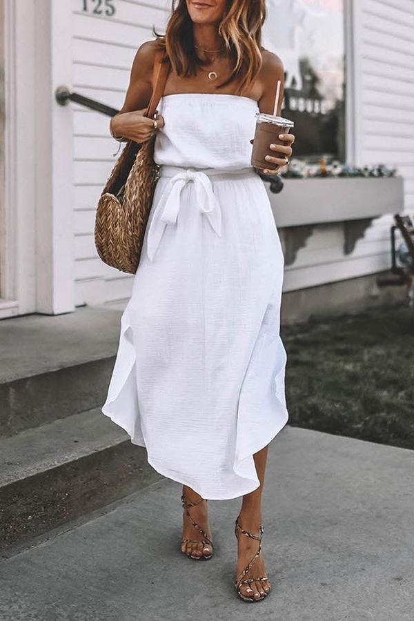 Solid Color Wrap Breast Midi Dress