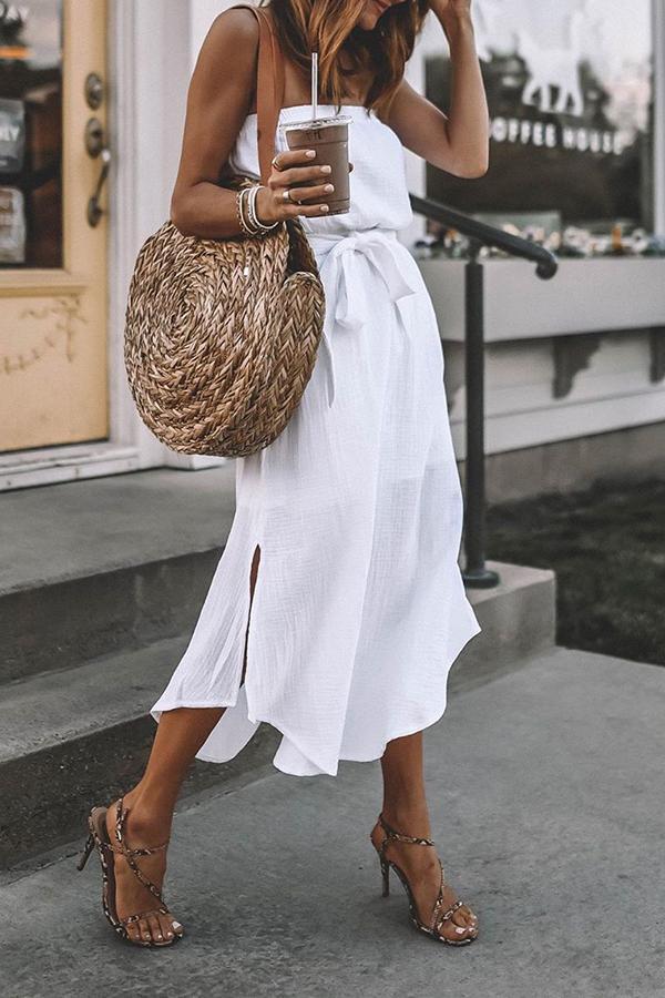 Solid Color Wrap Breast Midi Dress