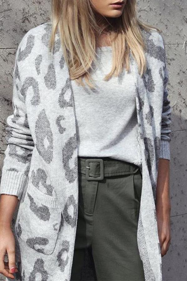Trendy Leopard Sweater With Pockets Cardigan (4 Colors)