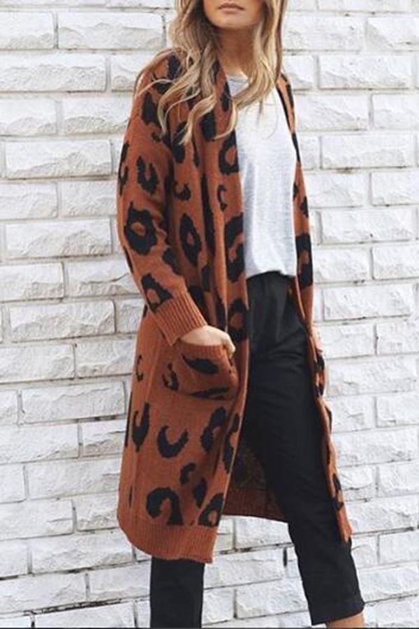 Trendy Leopard Sweater With Pockets Cardigan (4 Colors)
