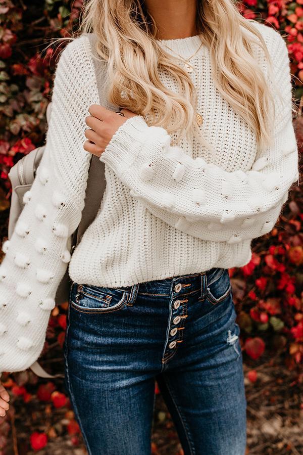 Solid Color Lantern Sleeve Round Neck Sweater