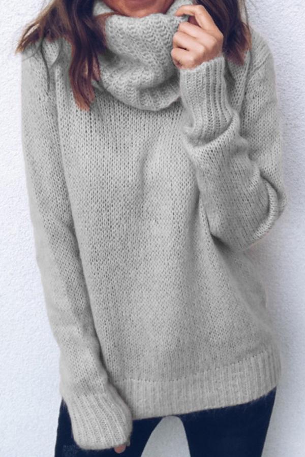 Solid Color Pile Collar Sweater
