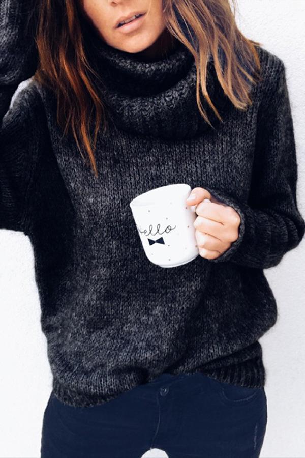 Solid Color Pile Collar Sweater