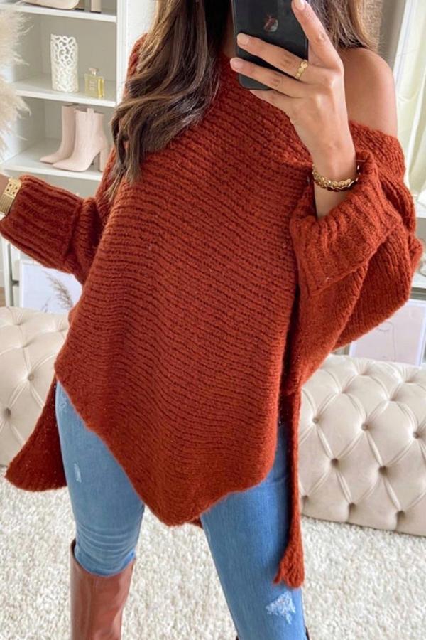 Batwing Sleeve Off Shoulder Irregular Sweater