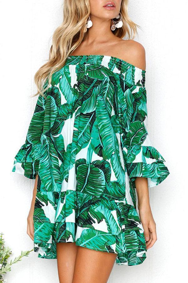 Off The Shoulder Ruffled Beach Mini Dress (2 Colors)