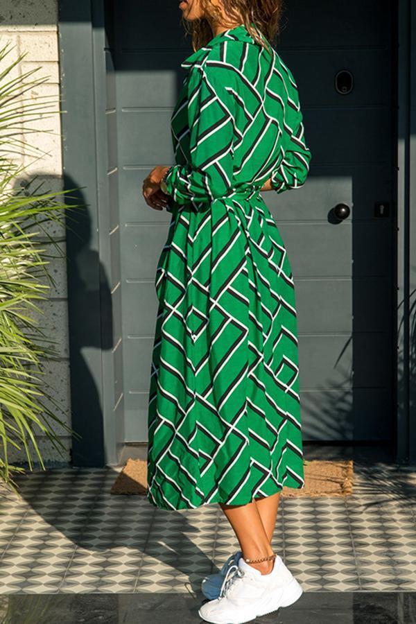 Casual Shirt Collar Printed Maxi Dress (5 Colors)