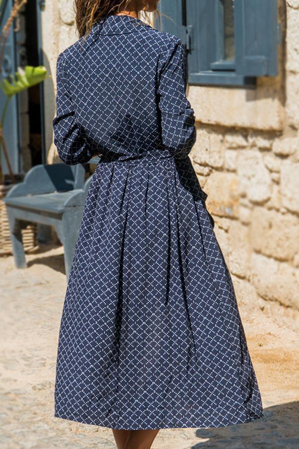 Casual Shirt Collar Printed Maxi Dress (5 Colors)