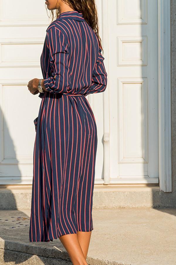 Casual Shirt Collar Printed Maxi Dress (5 Colors)