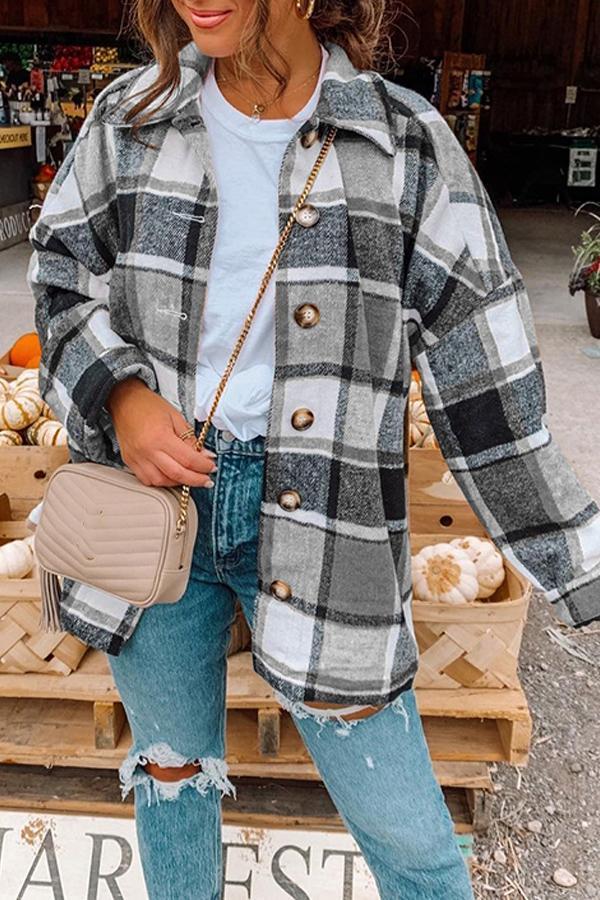 Tartan Casual Wear Polyester Coat