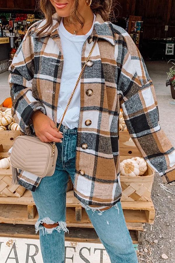 Tartan Casual Wear Polyester Coat