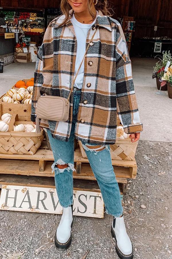 Tartan Casual Wear Polyester Coat