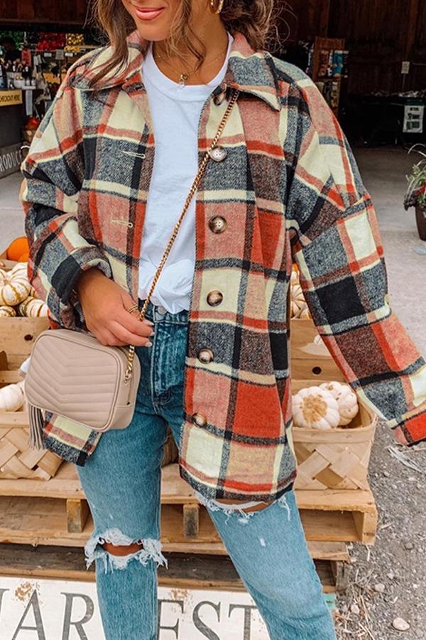Tartan Casual Wear Polyester Coat