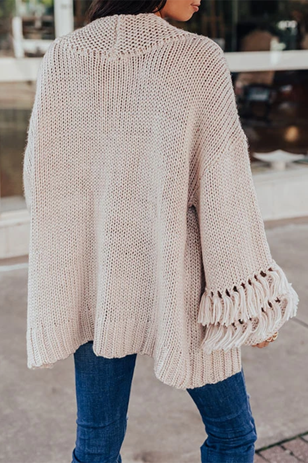Stylish Solid Color Baggy Tassels Cardigan