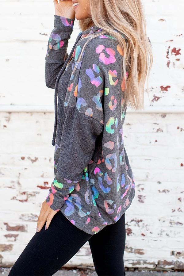 Cowl Neck Spotted Waffle Block Hoodie