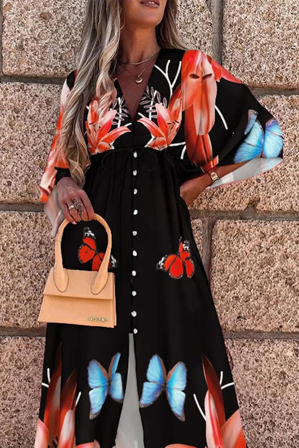 Casual Resort V-Neck Print Maxi Dress