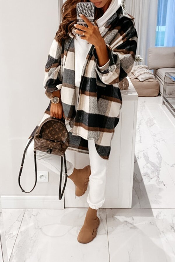 Autumn Plaid Long Sleeve Button Shacket