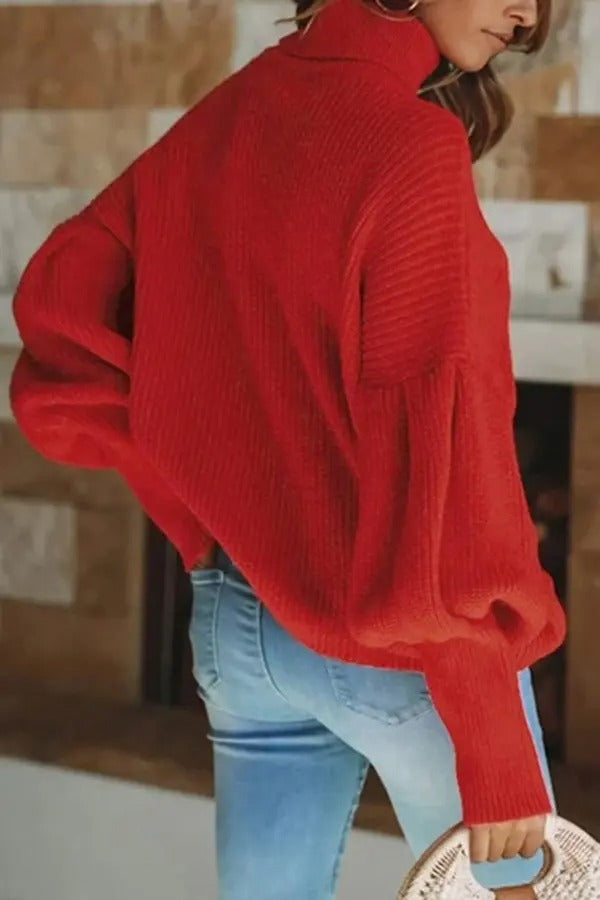 Turtleneck Lantern Sleeve Sweater
