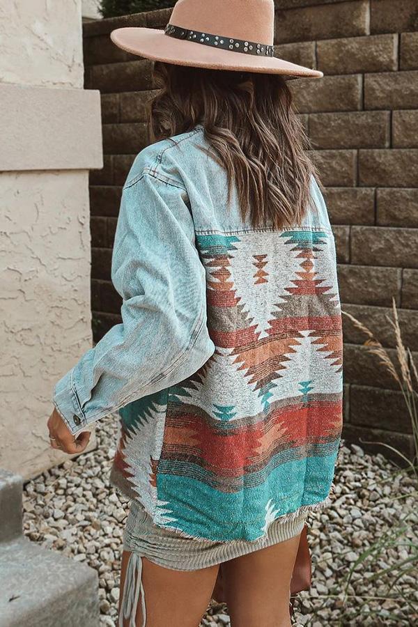 Colorful Woven Contrast Denim Jacket