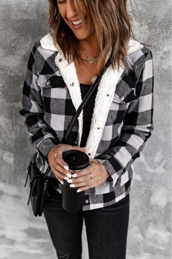 Plaid Fleece Button Jacket
