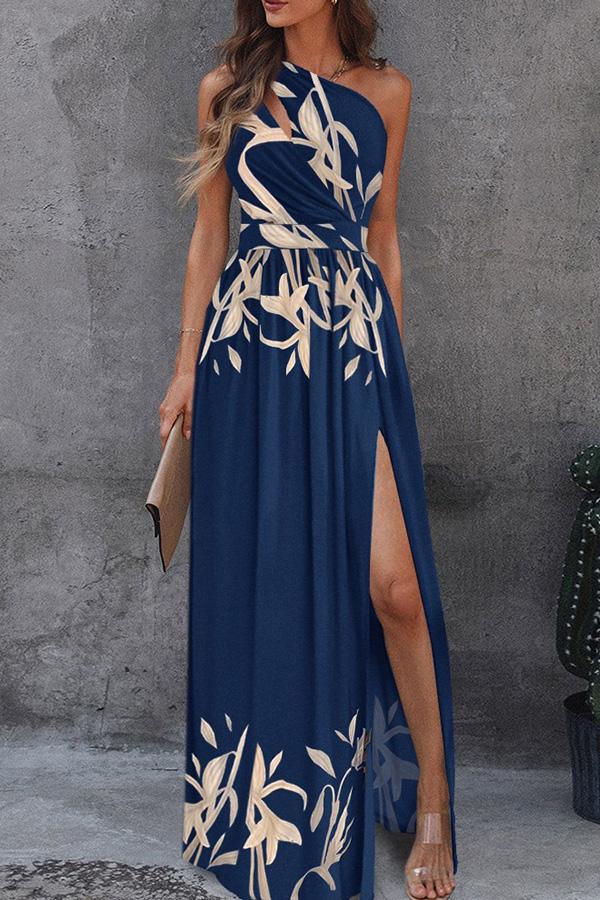 Floral Print High Slit Cutout Maxi Dress