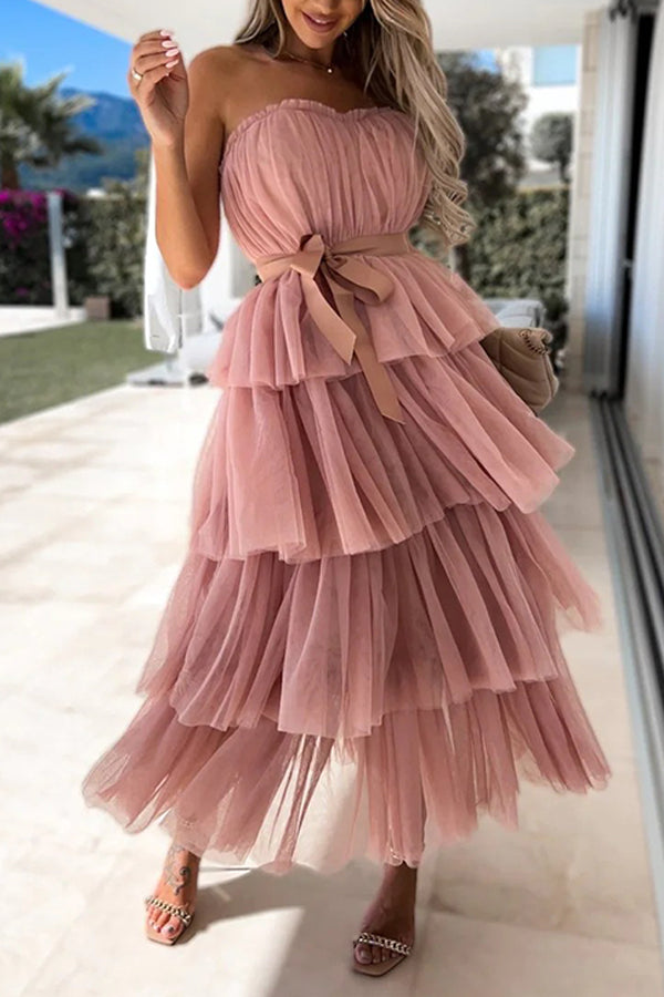 Mesh Wrap Chest Sexy Cake Layered Dress