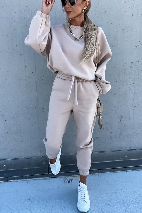 Sporty Style Solid Color Pants Suit