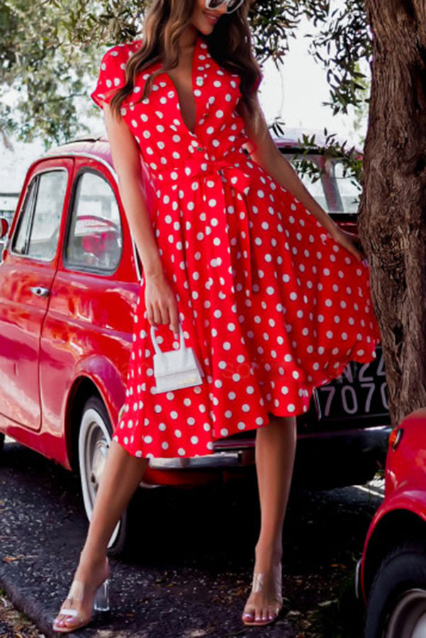 Aurielle Polka Dot Tie Front Midi Dress