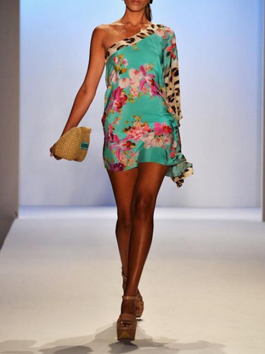 One-shoulder Leopard Print Mini Dress