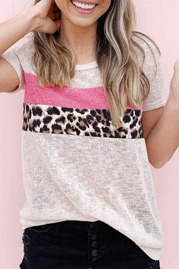 The New Leopard Print Clashing Color Round Collar Casual Loose Pullover