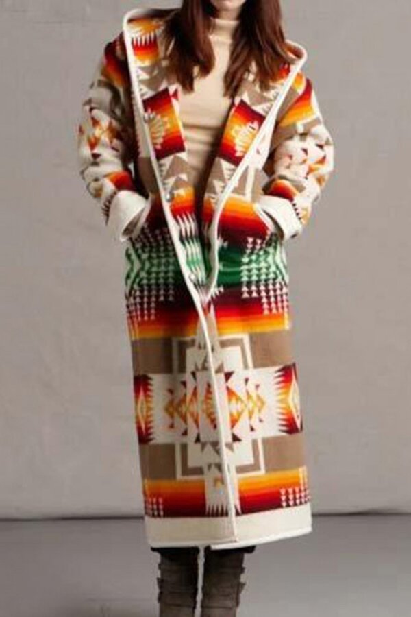 Bohemian Printed Fashion Casual Hooded Long Coat