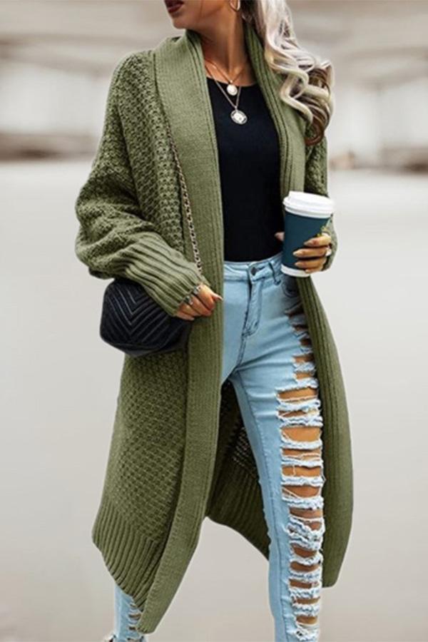 Lapel Bat Sleeve Knit Long Sweater Cardigan