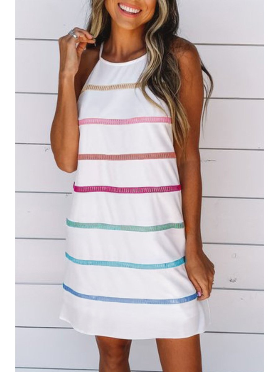 Halter Neck Sleeveless Striped Mini Dress