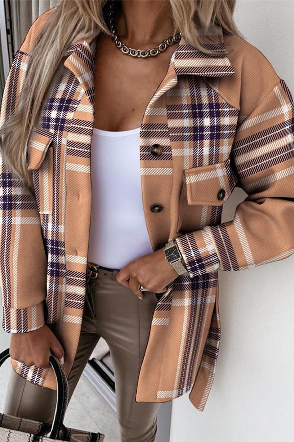 Printed Flap Pocket Detail Long Sleeve Button Jacket