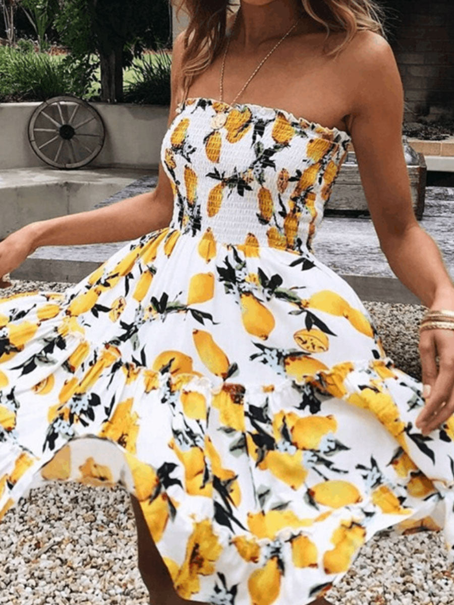 Lemon Tree Smocked Bandeau Mini Dress