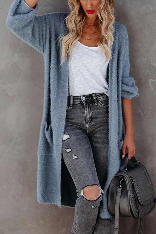 GLORIOUS POCKETED FUZZY KNIT CARDIGAN