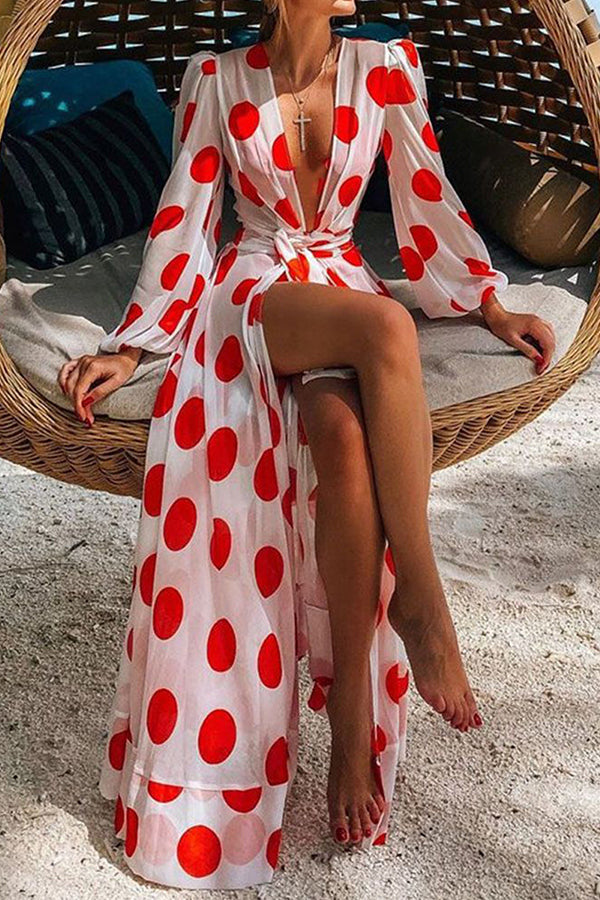 Fashion Polka Dot Long Sleeve Beach Dress