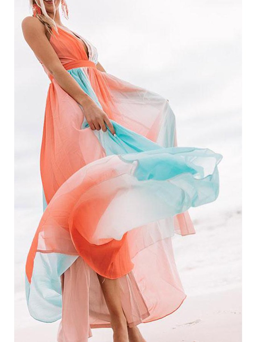Charming Rainbow Mesh Sling Dress
