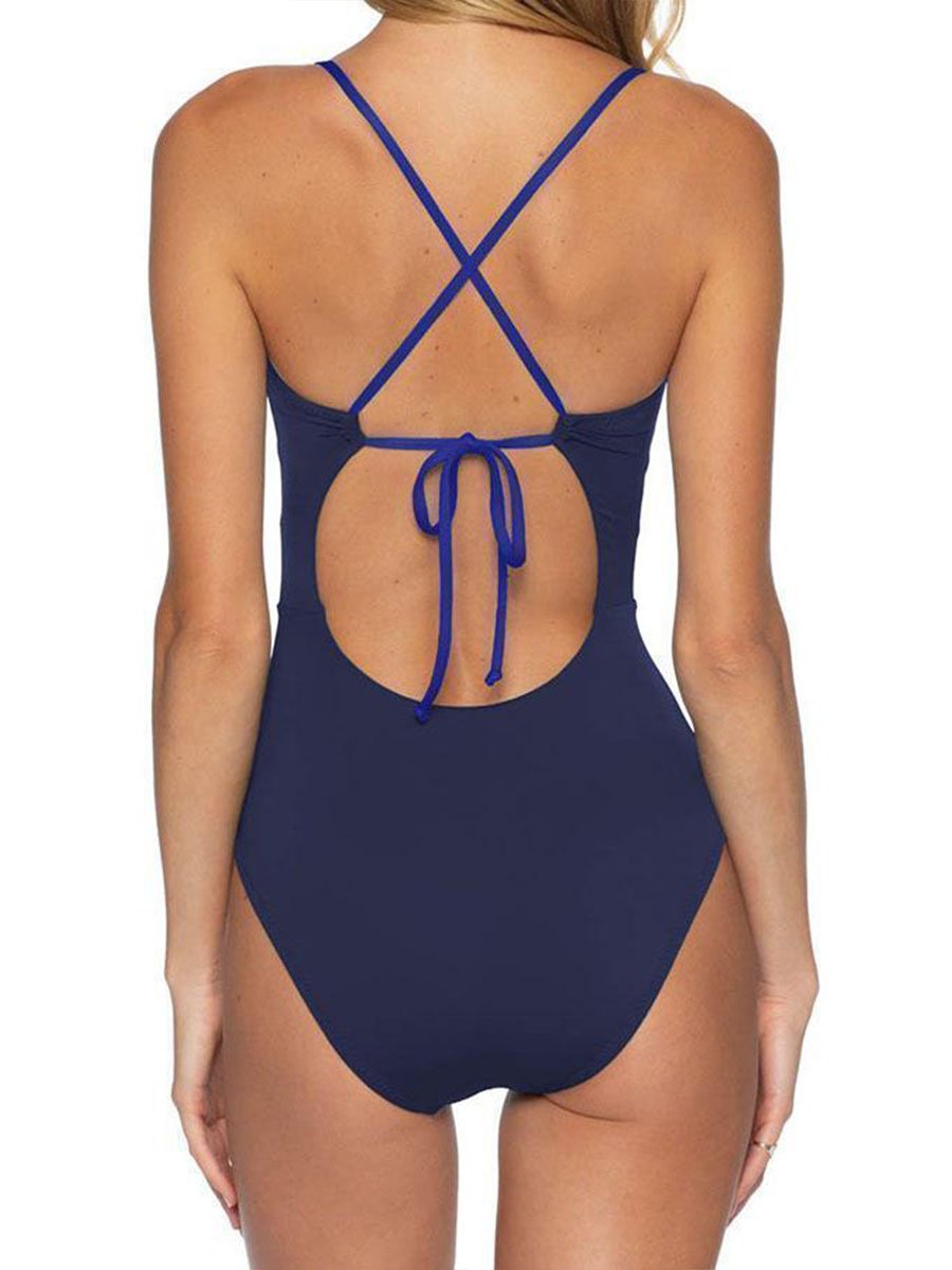 Backless Striped Black One-piece Swimsuit(3 Colors)