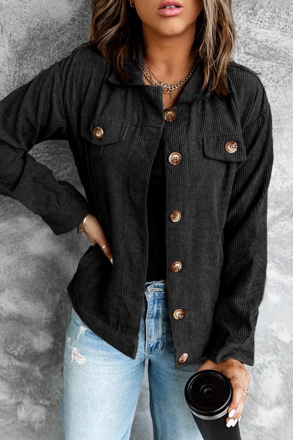Ribbed Corduroy Long Sleeve Jacket with Pocket