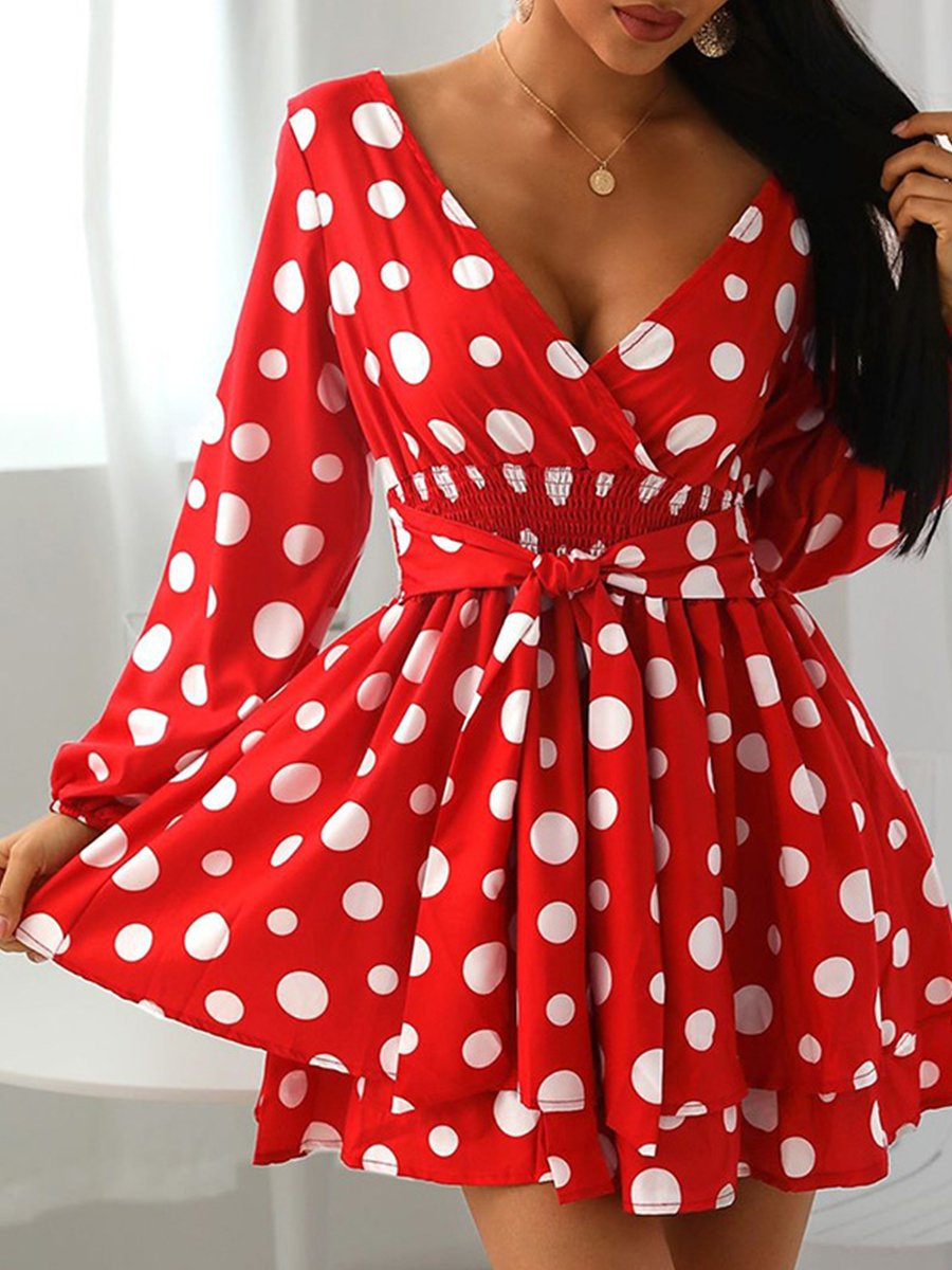 V-neck Polka Dot Print Dress
